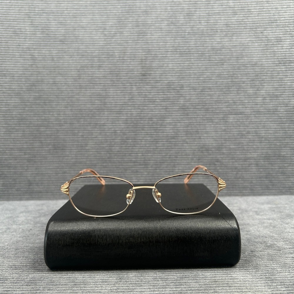 Tres Jolie 158 Gold Oval Eyeglass Frames 50-16-135 Peach Tips Vintage Style